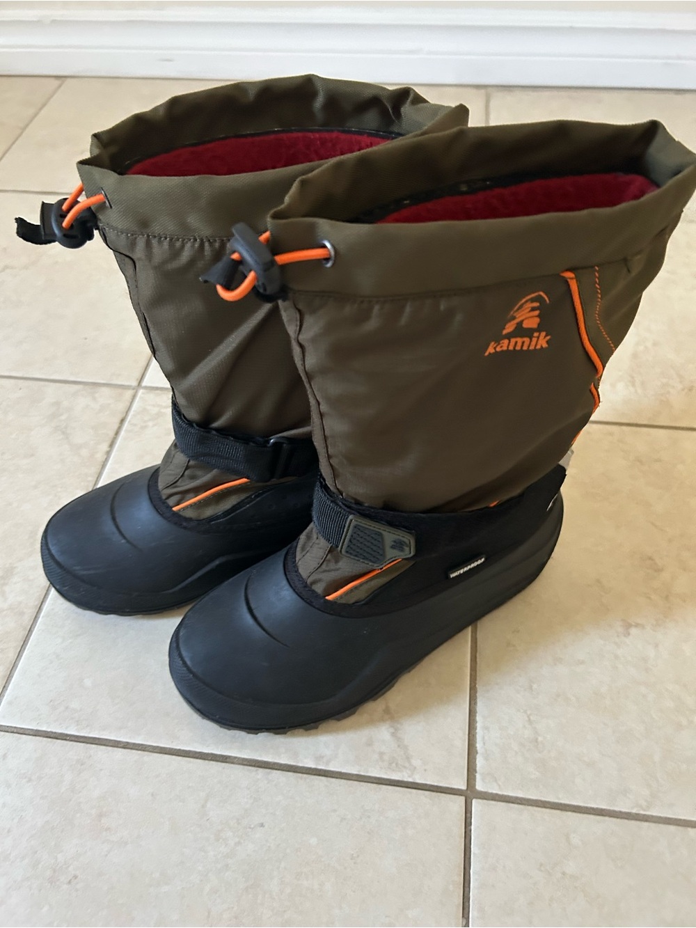 Kamik Kids Olive Green and Orange Winter Boots
